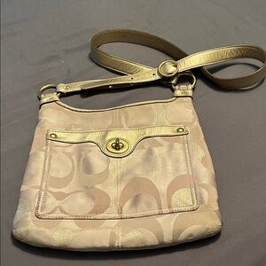 Coach Gold and Tan Signature Crossbody Bag